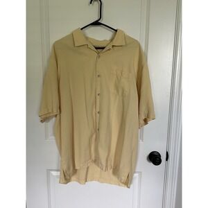 TOMMY BAHAMA SHORT SLEEVE YELLOW 100% SILK BUTTON DOWN SHIRT MENS SIZE XL RESORT
